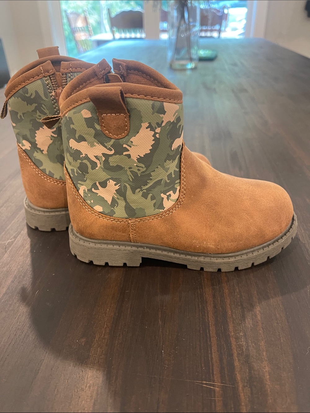 Kids Camouflage Dino Boots in Brown and Green